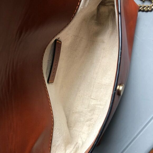 Zara Trafaluc Cognac Colour Crossbody Purse W/ Gold Chain - Picture 5 of 5